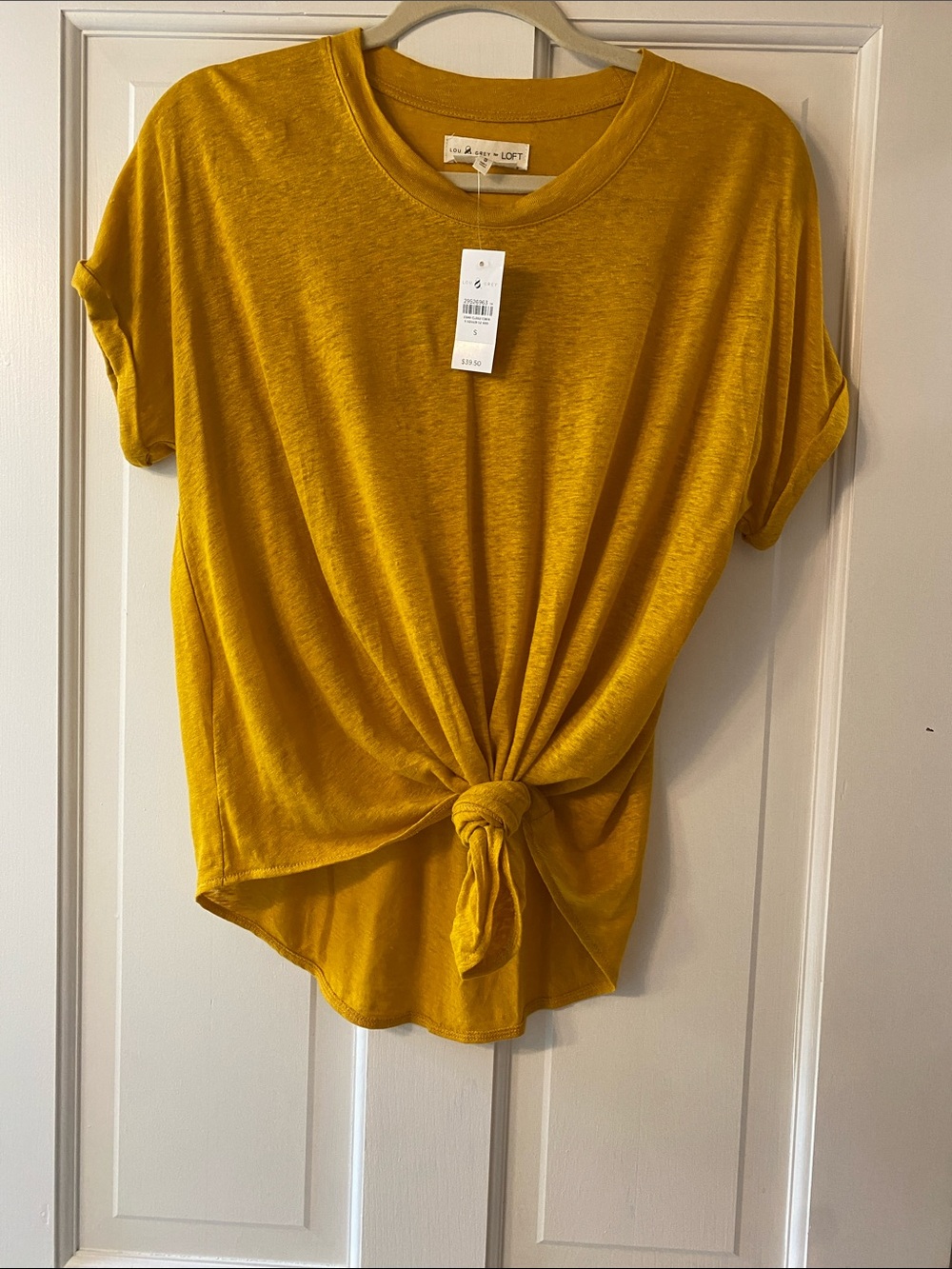 NWT Lou & Grey for LOFT Mustard Tie-Front Short Sleeve Top 100% linen